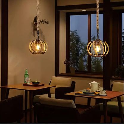 Industriële Hanglamp met Gevlochten Touw en Metalen Frame voor Interieur