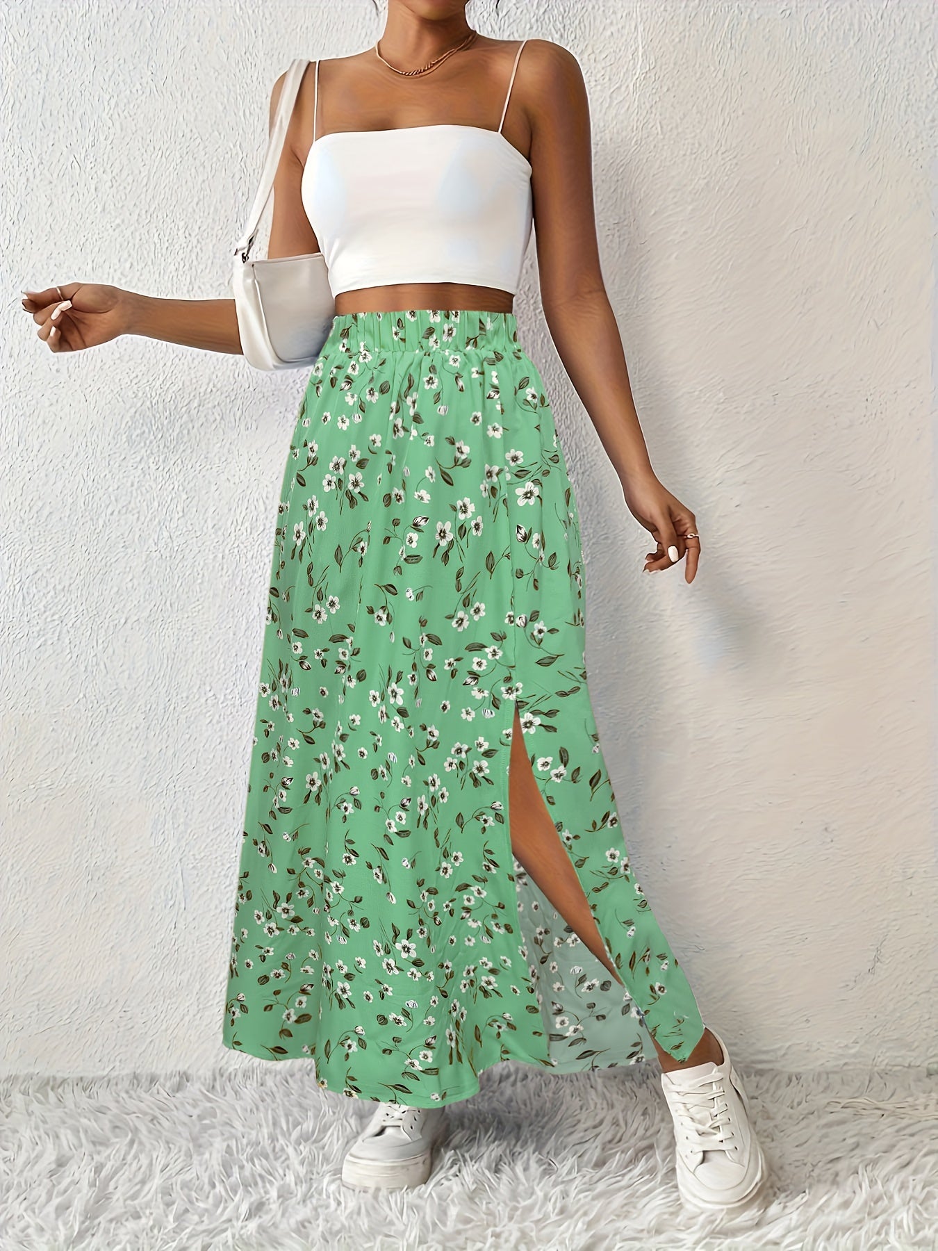 Elegante Zomerse Maxi Rok met Bloemenprint en Luchtige Split voor Dames