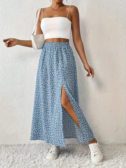 Elegante Zomerse Maxi Rok met Bloemenprint en Luchtige Split voor Dames