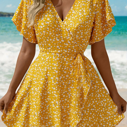 Luchtige Dames Zomerjurk met Bloemenprint en Elegante Overslag Pasvorm