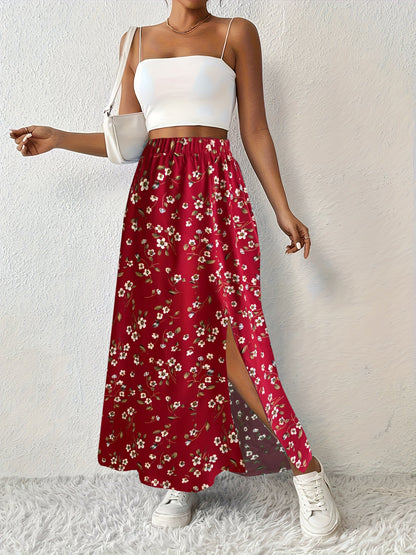Elegante Zomerse Maxi Rok met Bloemenprint en Luchtige Split voor Dames