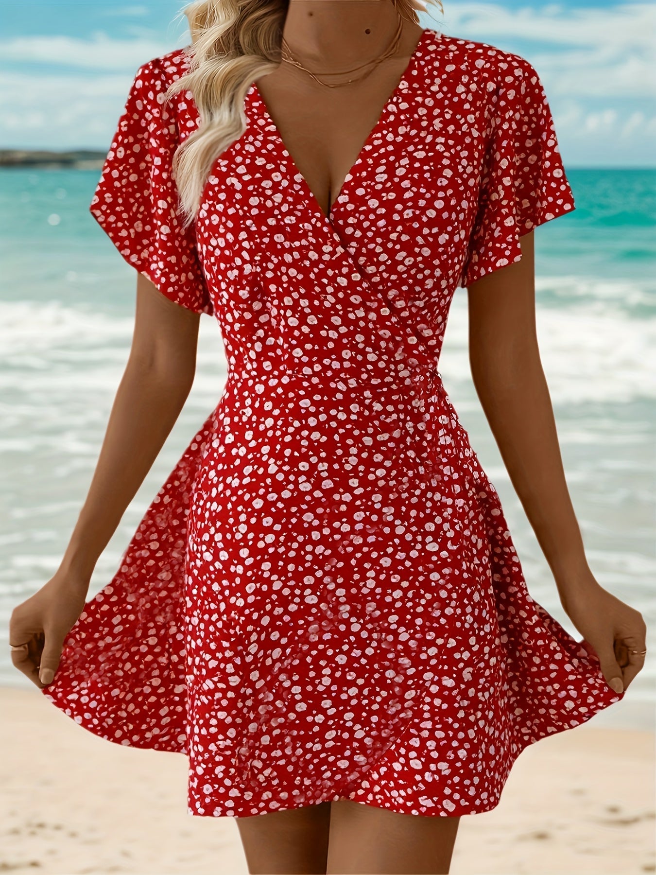 Luchtige Dames Zomerjurk met Bloemenprint en Elegante Overslag Pasvorm