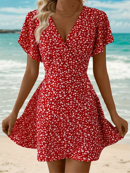 Luchtige Dames Zomerjurk met Bloemenprint en Elegante Overslag Pasvorm