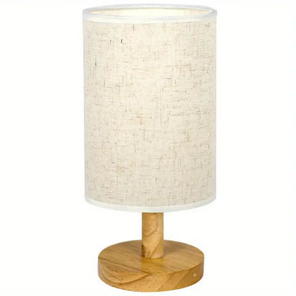 Minimalistische Tafellamp met Houten Basis en Stoffen Kap voor Sfeervol Licht