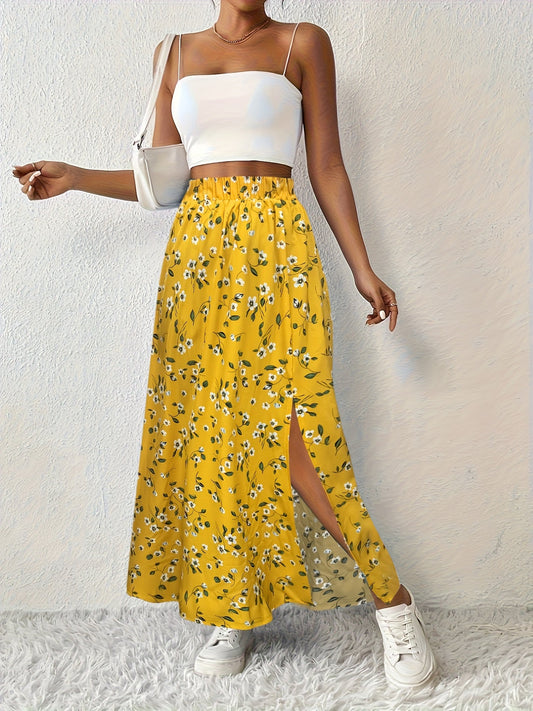 Elegante Zomerse Maxi Rok met Bloemenprint en Luchtige Split voor Dames