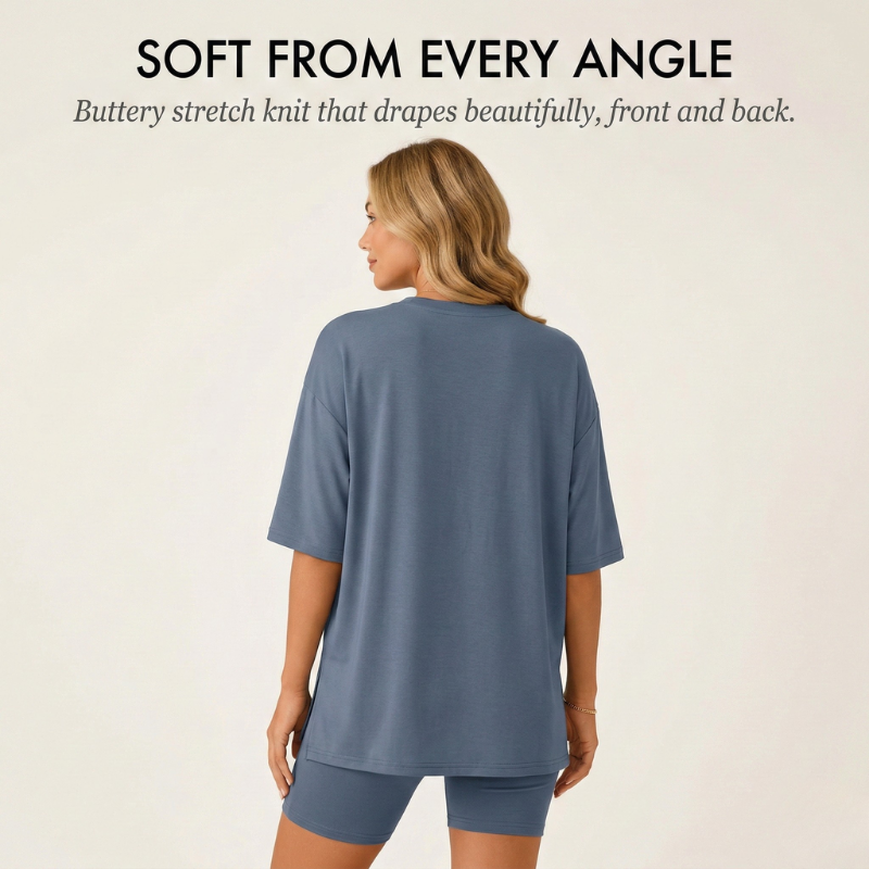 CloudEase Lounge Set™ – oversized top & biker shorts 2-delige set + 50% KORTING
