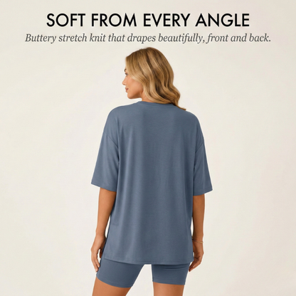 CloudEase Lounge Set™ – oversized top & biker shorts 2-delige set + 50% KORTING