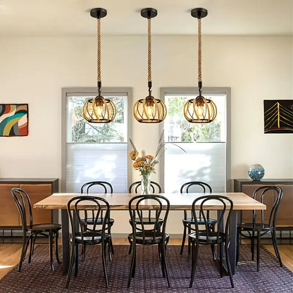 Industriële Hanglamp met Gevlochten Touw en Metalen Frame voor Interieur