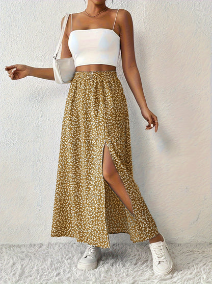 Elegante Zomerse Maxi Rok met Bloemenprint en Luchtige Split voor Dames