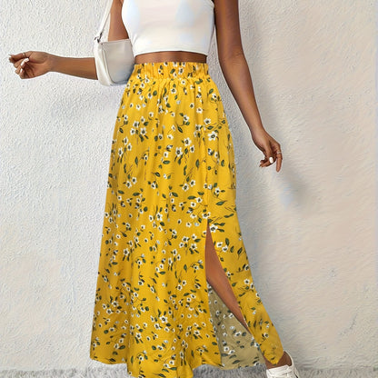 Elegante Zomerse Maxi Rok met Bloemenprint en Luchtige Split voor Dames