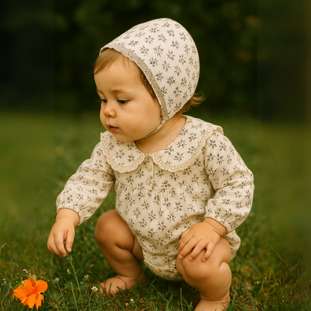 Baby Romper Set voor Meisjes met Bloemenprint en Bonnet