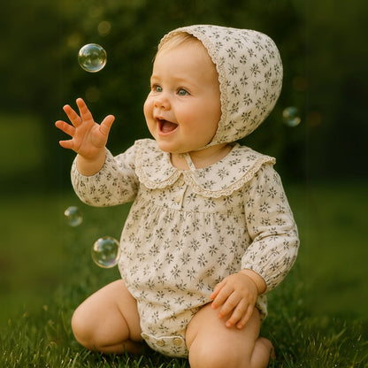 Baby Romper Set voor Meisjes met Bloemenprint en Bonnet