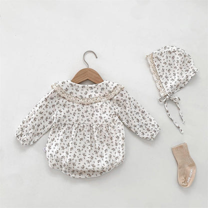 Baby Romper Set voor Meisjes met Bloemenprint en Bonnet