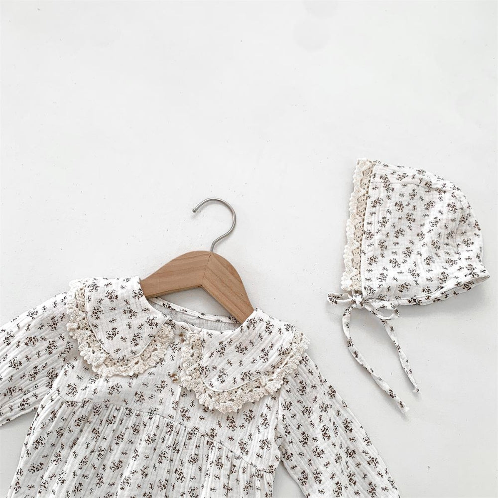 Baby Romper Set voor Meisjes met Bloemenprint en Bonnet