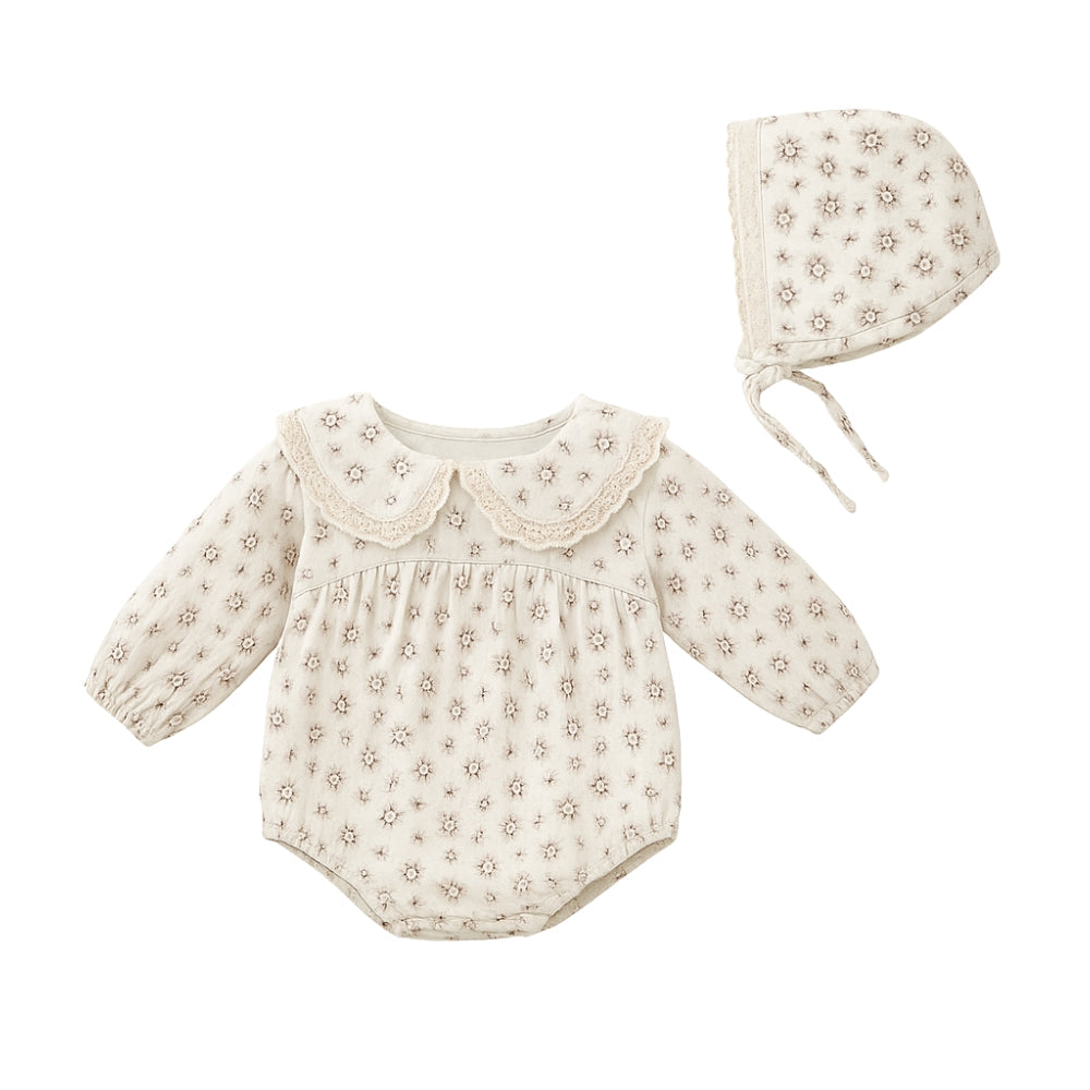 Baby Romper Set voor Meisjes met Bloemenprint en Bonnet