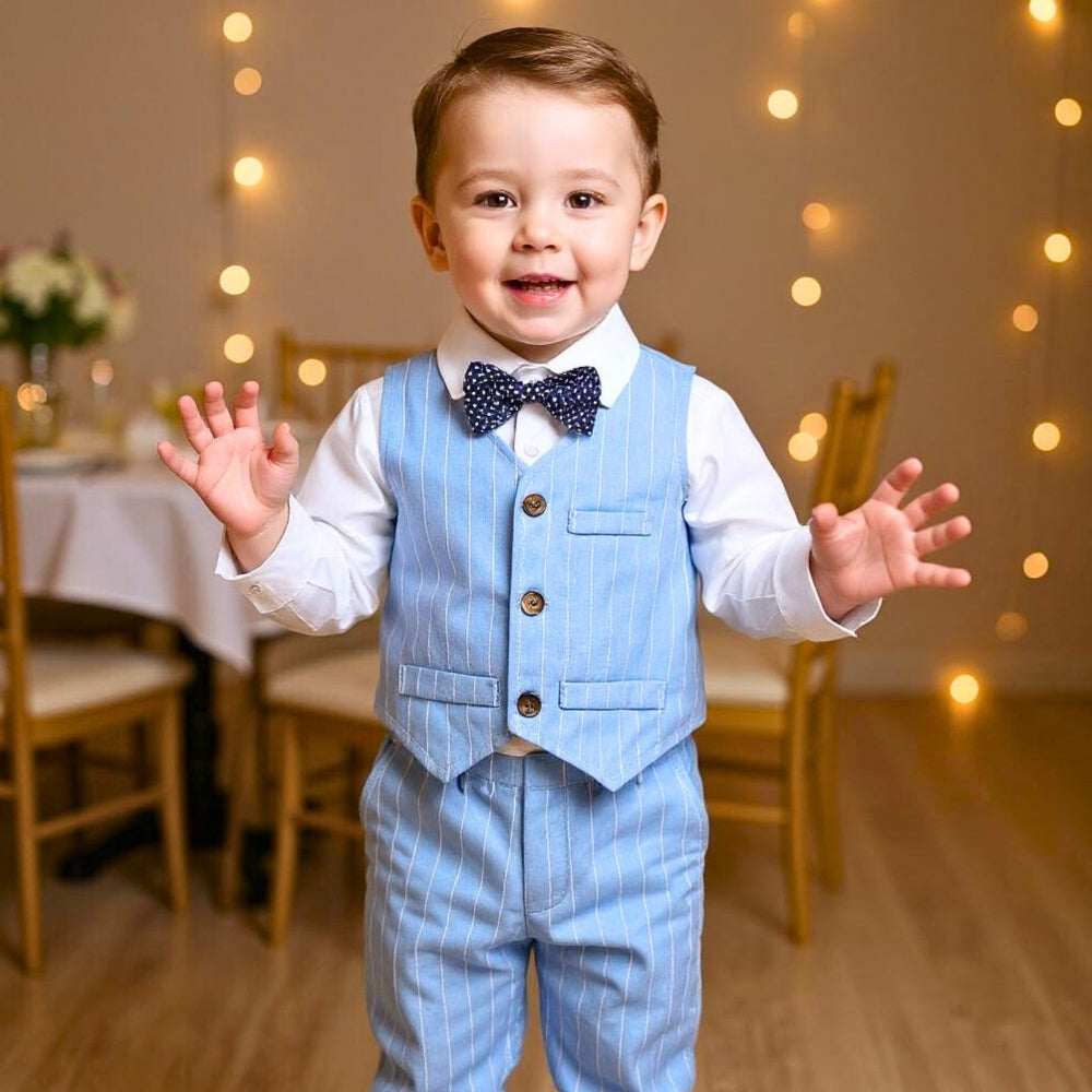 Jongens Formele Outfit Set voor Baby en Peuters met Krijtstreep Vest en Strik voor Feestelijke Gelegenheden