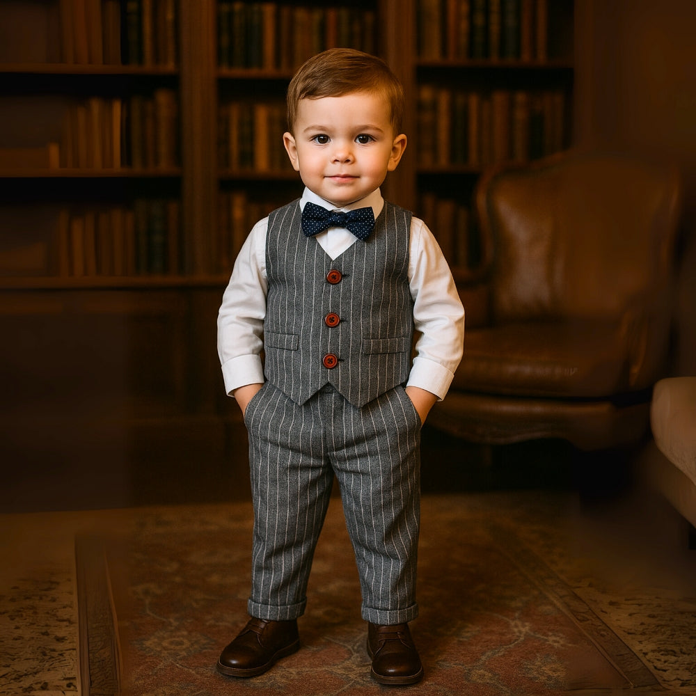 Jongens Formele Outfit Set voor Baby en Peuters met Krijtstreep Vest en Strik voor Feestelijke Gelegenheden