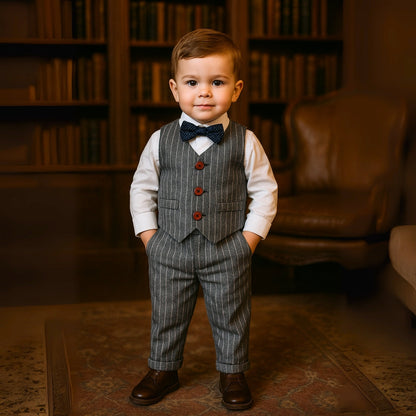 Jongens Formele Outfit Set voor Baby en Peuters met Krijtstreep Vest en Strik voor Feestelijke Gelegenheden