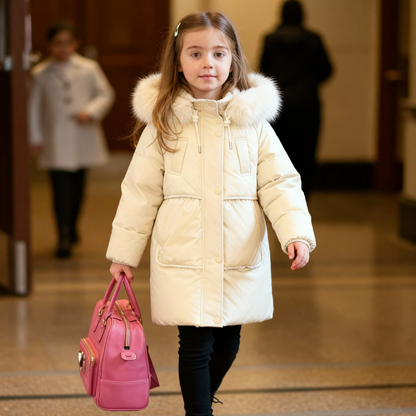 Kinder Winterjas voor Jongens en Meisjes met Lange Pasvorm en Bontkraag