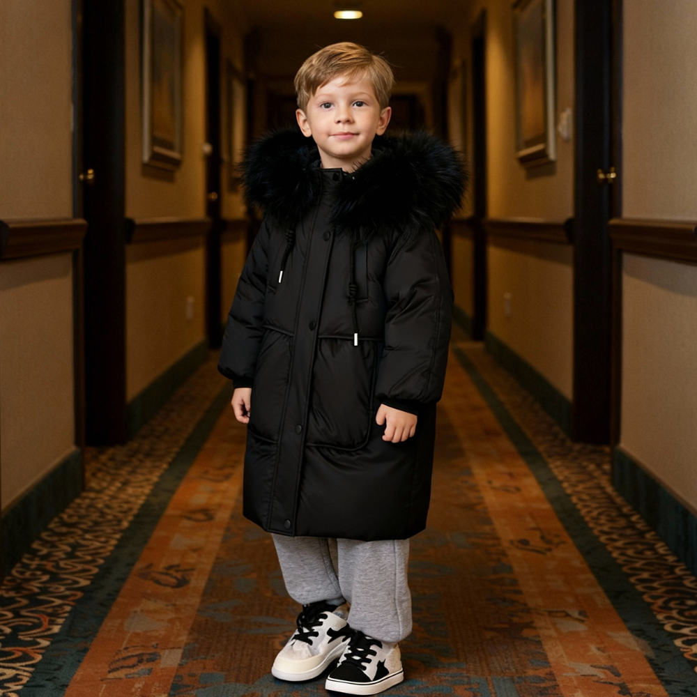 Kinder Winterjas voor Jongens en Meisjes met Lange Pasvorm en Bontkraag