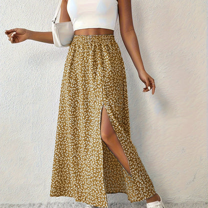 Elegante Zomerse Maxi Rok met Bloemenprint en Luchtige Split voor Dames