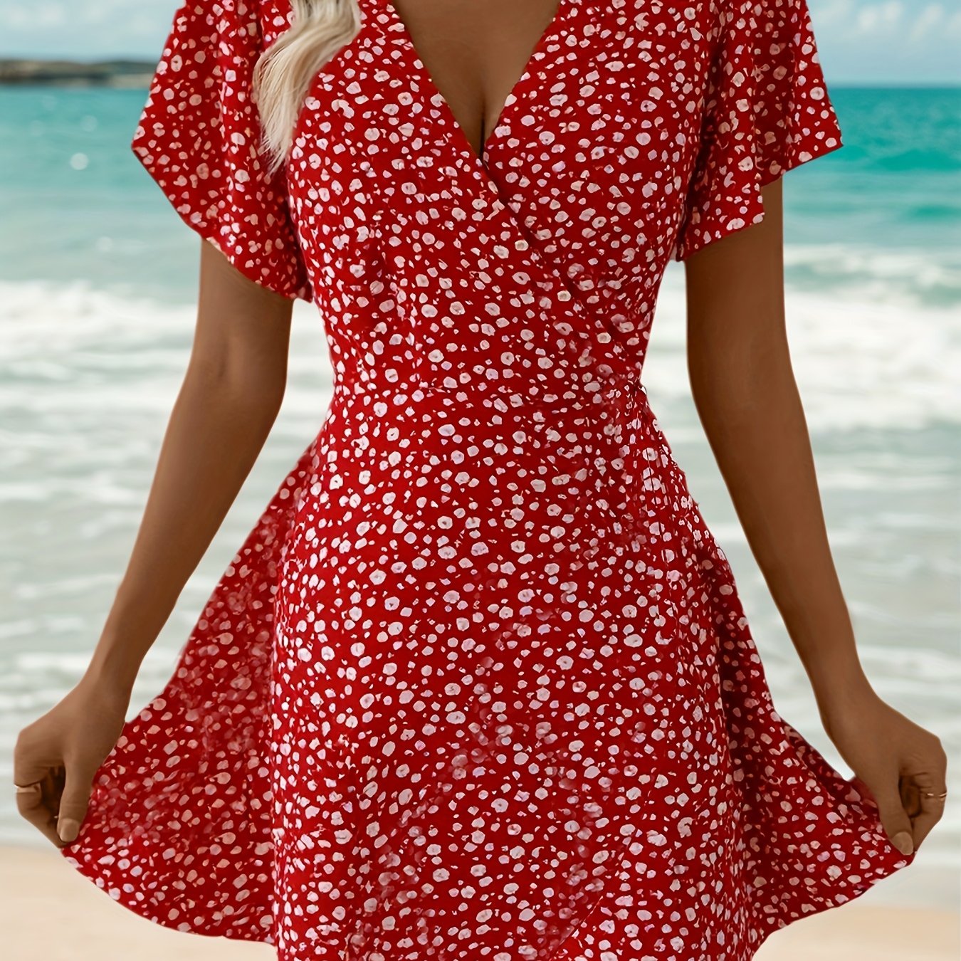 Luchtige Dames Zomerjurk met Bloemenprint en Elegante Overslag Pasvorm