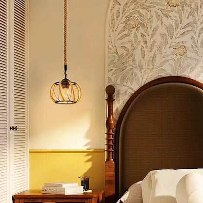 Industriële Hanglamp met Gevlochten Touw en Metalen Frame voor Interieur