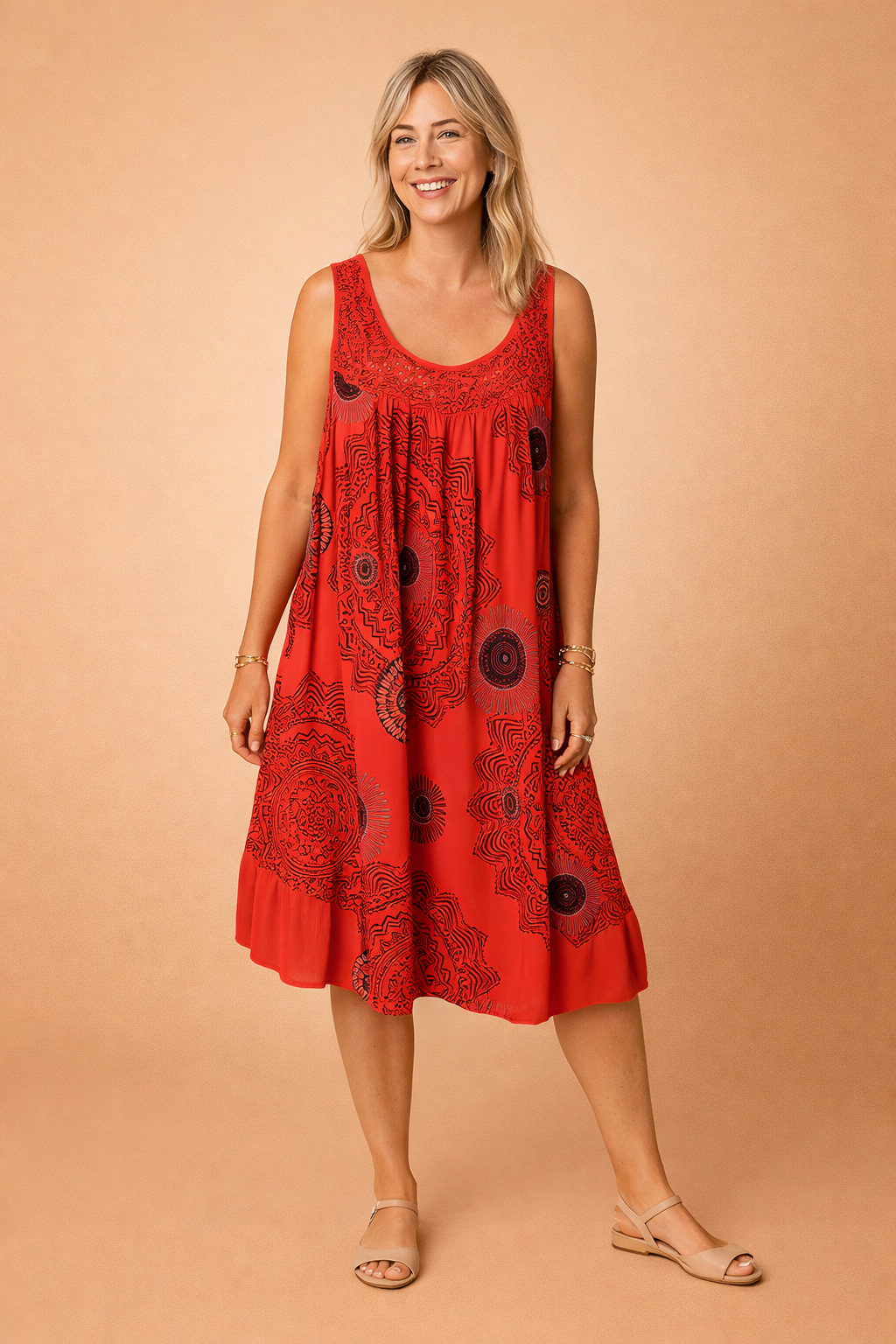 Dames Luchtige Midi Jurk met Bohemian Patroon voor Comfortabele Zomerse Looks