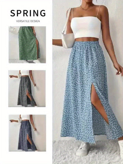 Elegante Zomerse Maxi Rok met Bloemenprint en Luchtige Split voor Dames