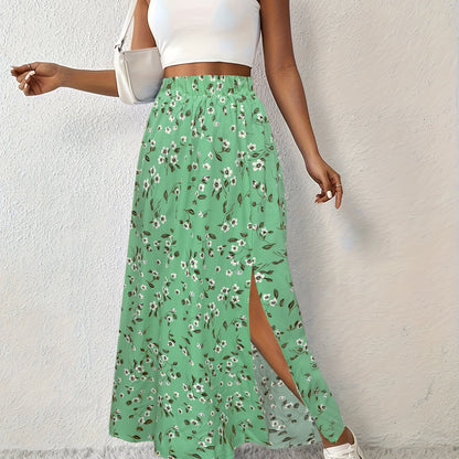 Elegante Zomerse Maxi Rok met Bloemenprint en Luchtige Split voor Dames