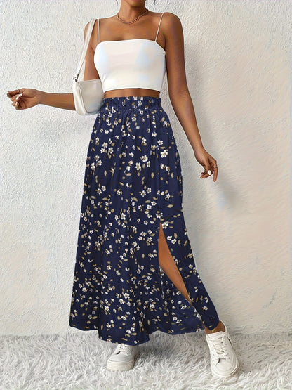 Elegante Zomerse Maxi Rok met Bloemenprint en Luchtige Split voor Dames