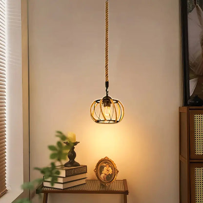 Industriële Hanglamp met Gevlochten Touw en Metalen Frame voor Interieur