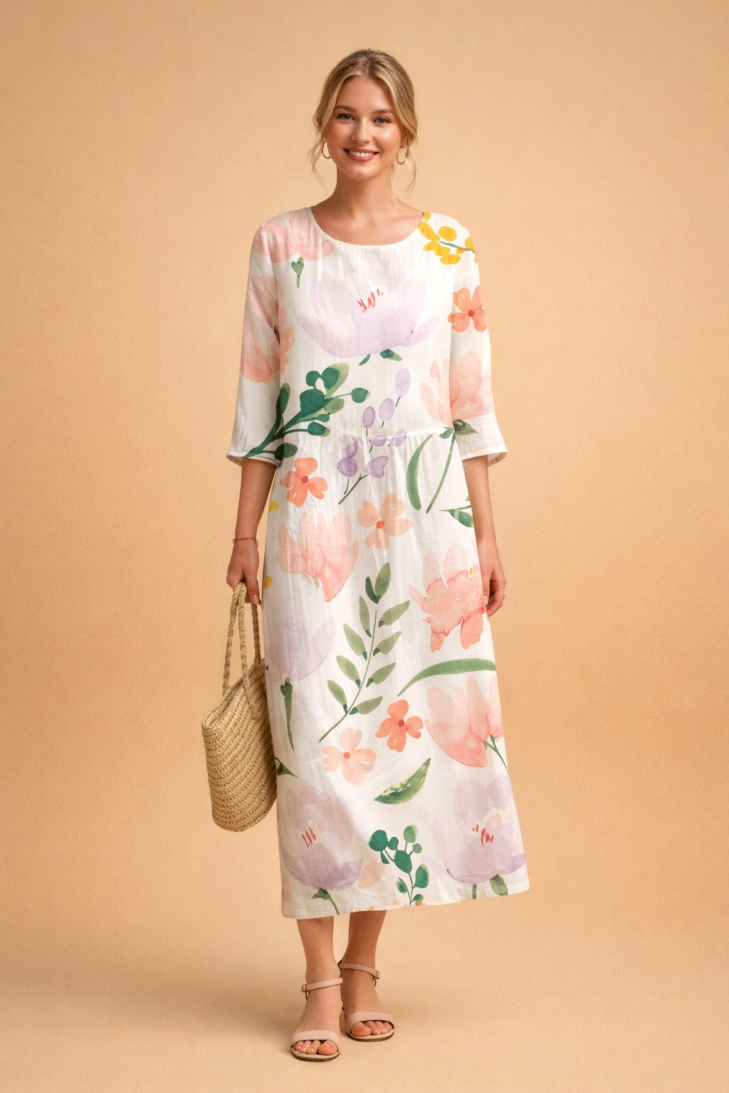 Dames Elegante Midi Jurk met Bloemenprint en Luchtige Pasvorm