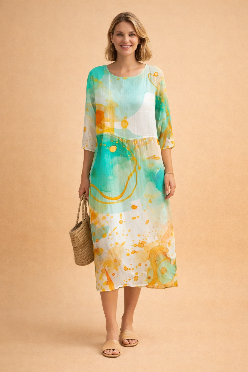 Dames Elegante Midi Jurk met Bloemenprint en Luchtige Pasvorm