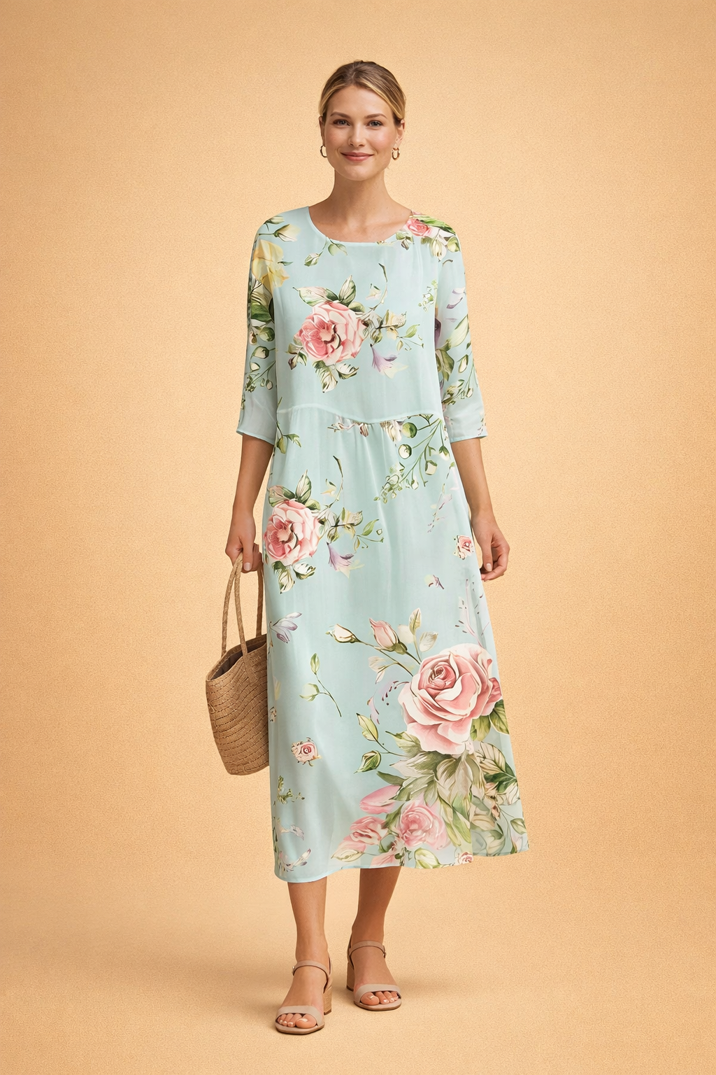 Dames Elegante Midi Jurk met Bloemenprint en Luchtige Pasvorm