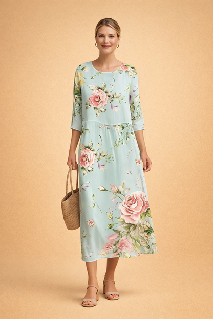 Dames Elegante Midi Jurk met Bloemenprint en Luchtige Pasvorm