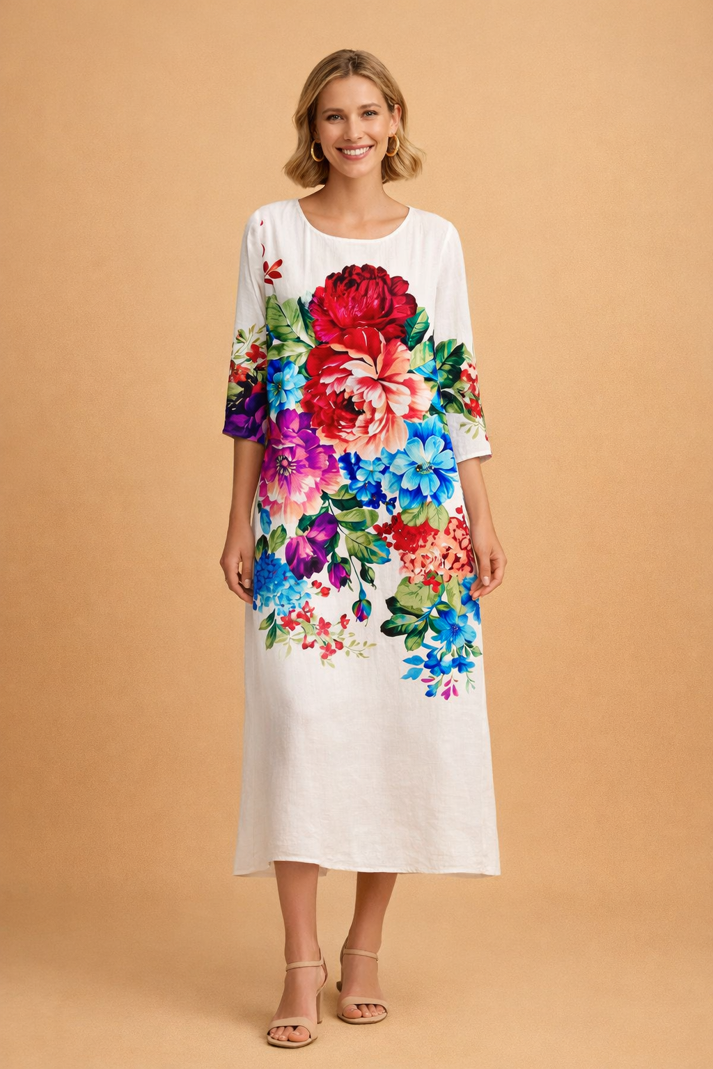 Dames Elegante Midi Jurk met Bloemenprint en Luchtige Pasvorm