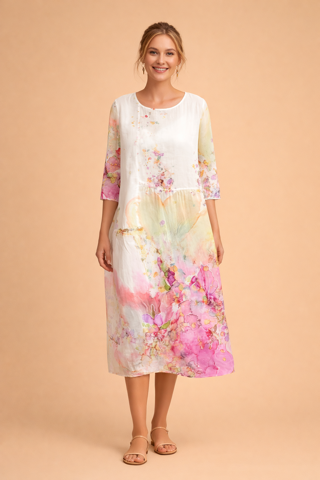 Dames Elegante Midi Jurk met Bloemenprint en Luchtige Pasvorm