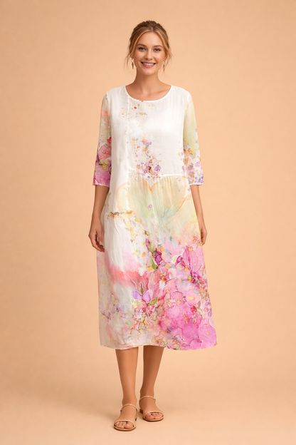 Dames Elegante Midi Jurk met Bloemenprint en Luchtige Pasvorm