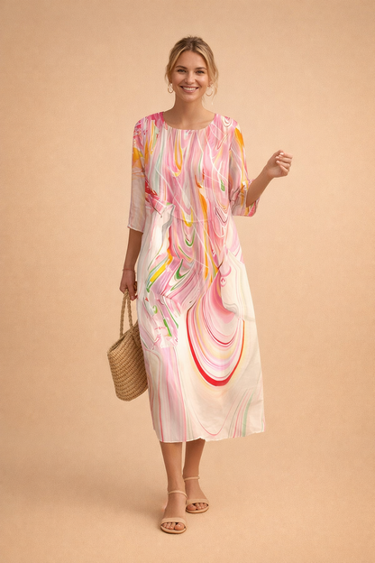 Dames Elegante Midi Jurk met Bloemenprint en Luchtige Pasvorm