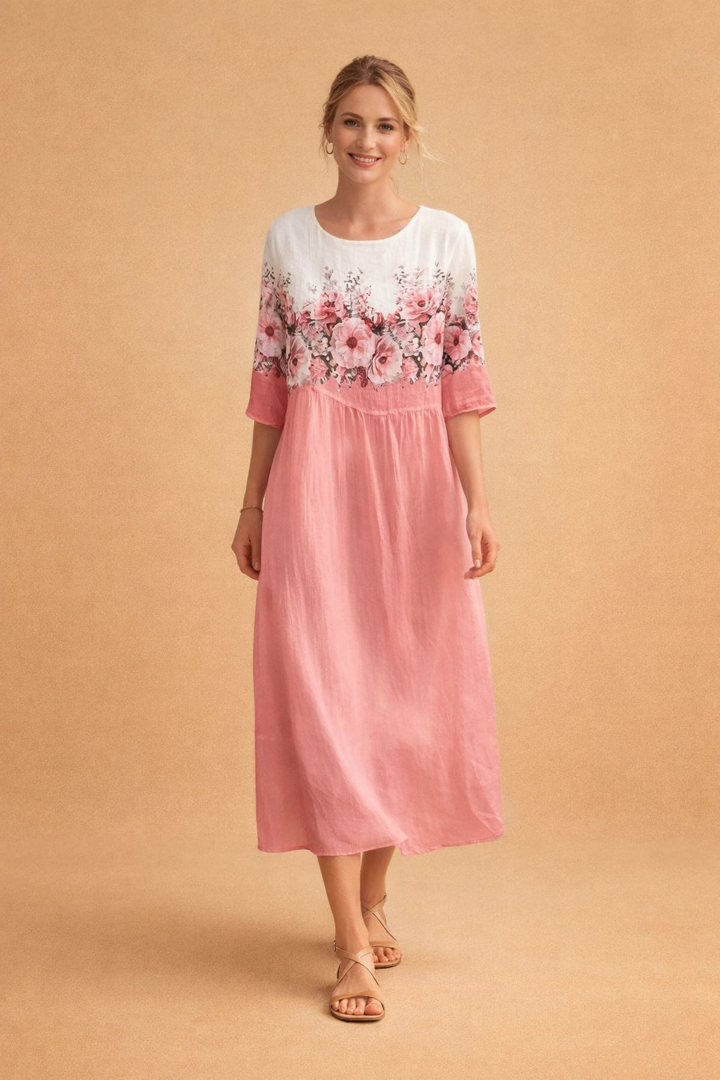 Dames Elegante Midi Jurk met Bloemenprint en Luchtige Pasvorm