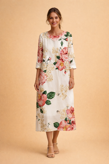Dames Elegante Midi Jurk met Bloemenprint en Luchtige Pasvorm