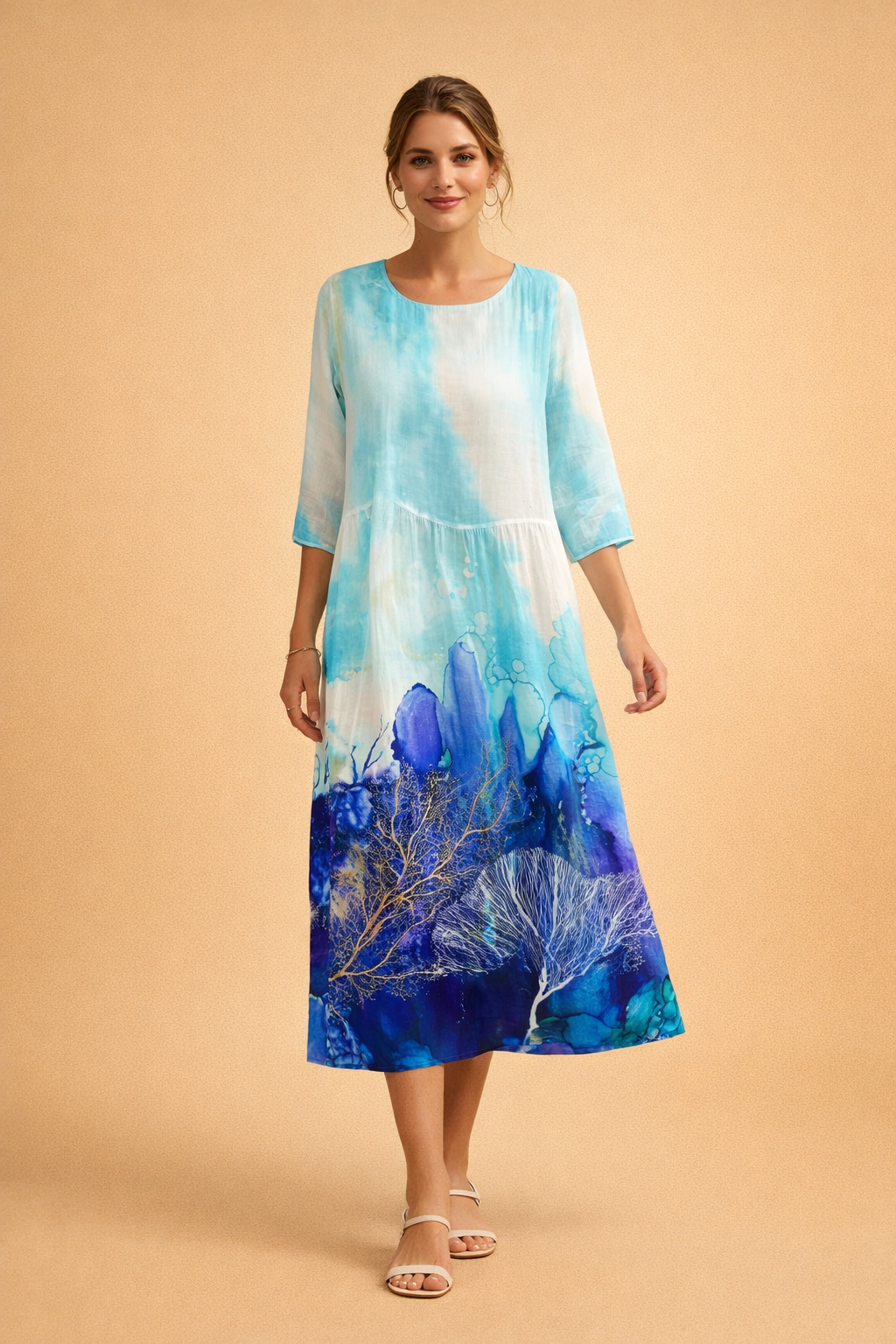 Dames Elegante Midi Jurk met Bloemenprint en Luchtige Pasvorm